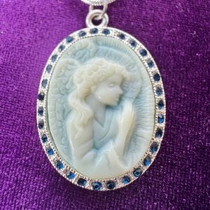 Elegant Silver and Blue Cameo Pendant Necklace